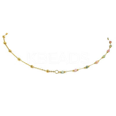 Natural & Synthetic Mixed Gemstone Faceted Round Beads Handmade Link Chain Necklaces with 316 Stainless Steel Chains NJEW-JN06059-1