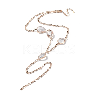 Glass Teardrop Lariat Necklaces with Brass Figaro Chains NJEW-A015-14KCG-1