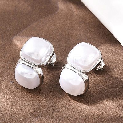 304 Stainless Steel & ABS Imitation Pearl Square Stud Earrings EJEW-Z155-02P-1