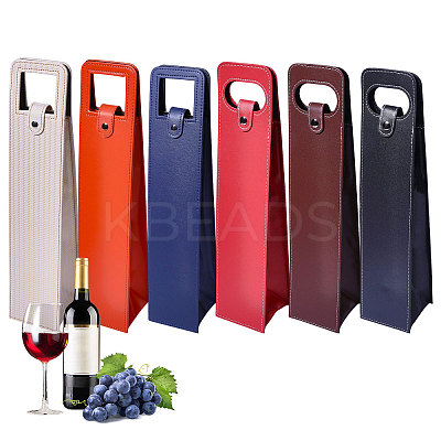 6Pcs 6 Styles Portable PU Leather Single Wine Bottle Tote Carrier Bags CON-CA0001-029-1