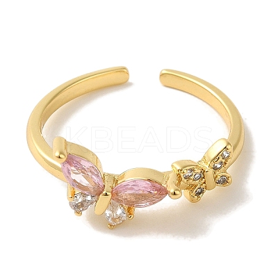 Rack Plating Brass Micro Pave Cubic Zirconia Cuff Ring RJEW-P104-10G-1