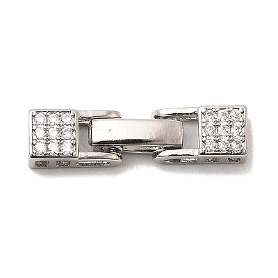 Brass Micro Pave Clear Cubic Zirconia Fold Over Clasps X-KK-C075-36P-1