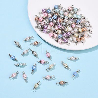 100Pcs 10 Colors Baking Paint Glass Pearl Connector Charms PALLOY-YW00097-1