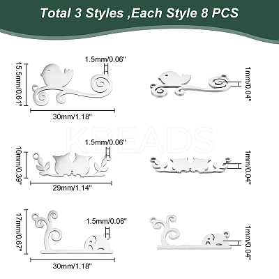 24Pcs 3 Styles 201 Stainless Steel Connector Charms STAS-DC0008-74-1