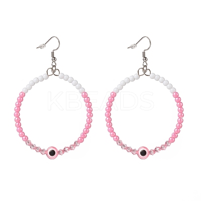 Resin Evil Eye & Acrylic Beaded Big Ring Dangle Earrings EJEW-JE04999-02-1