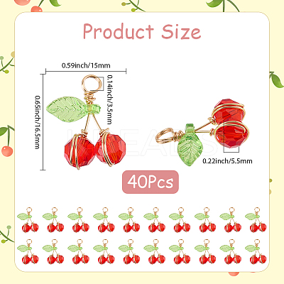 40Pcs Cherry Glass Pendants FIND-SC0016-51-1