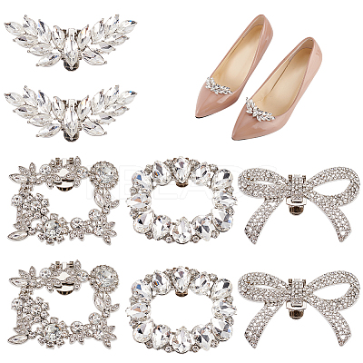 8Pcs 4 Styles Alloy Rhinestone Shoe Decoration FIND-GO0002-26-1