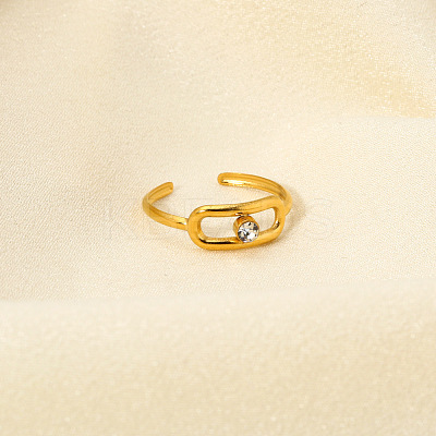 Fashionable Stainless Steel Clear Cubic Zirconia Hollow Rectangle Cuff Rings for Women XE1808-1