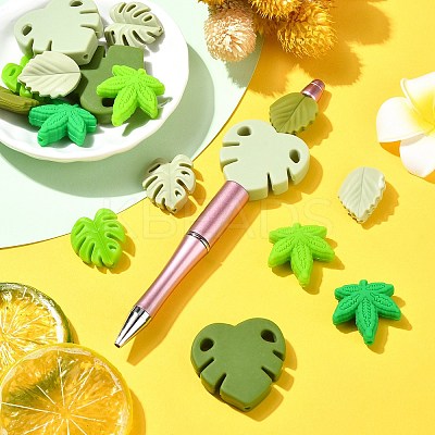 16Pcs 8 Style Leaf Silicone Beads SIL-CJ0001-73-1