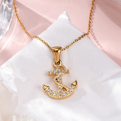 304 Stainless Steel Crystal Rhinestone Anchor Pendant Necklaces LS-NJEW-Z057-01A-G-1