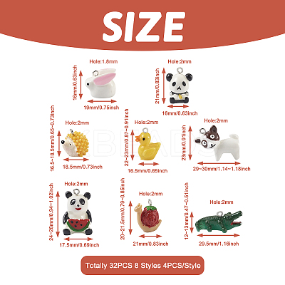 32Pcs 8 Styles Opaque Resin Pendants RESI-BY0001-04-1