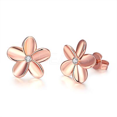 Elegant Tin Alloy Rhinestone Flower Stud Earrings for Women EJEW-BB02405-A-1