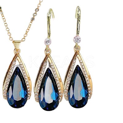 Teardrop Alloy Rhinestone Pendant Necklaces & Dangle Earrings Sets for Women FS-WG0B062-01-1