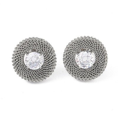 304 Stainless Steel Pave Cubic Zirconia Twisted Chain Disc Stud Earrings for Women EJEW-G390-06P-01-1