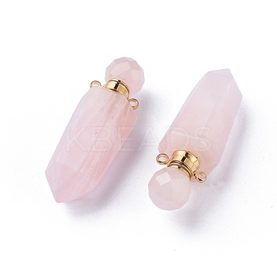 Faceted Natural Rose Quartz Openable Perfume Bottle Pointed Pendants G-P435-D-01G-1