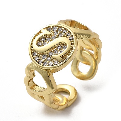 Brass Micro Pave Clear Cubic Zirconia Open Cuff Rings for Women RJEW-K289-02G-S-1