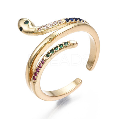 Spakling Cubic Zirconia Snake Wrap Cuff Ring RJEW-N035-070B-NF-1