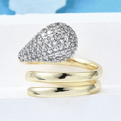 Brass Micro Pave Clear Cubic Zirconia Cuff Rings for Women RJEW-G347-15GP-1