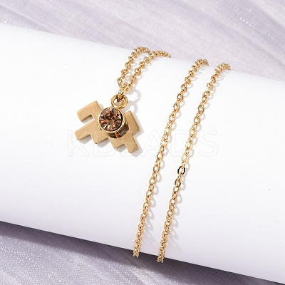 304 Stainless Steel Glass Drill Birth Stone Constellation Pendant Necklaces LS-STAS-D305-08G-K-1