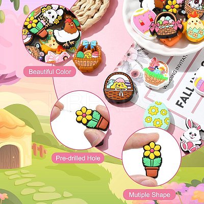 15Pcs 15 Styles Easter Theme Food Grade Eco-Friendly Silicone Beads SIL-CJ0002-71-1