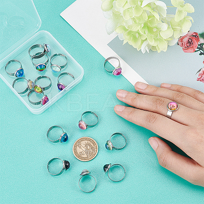 16Pcs 8 Colors Half Round K9 Glass Adjustable Ring RJEW-DC0001-13-1