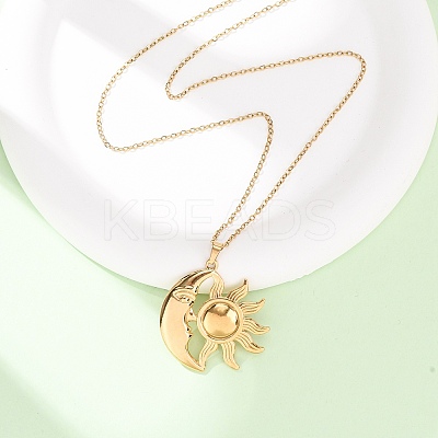 304 Stainless Steel Sun Moon Pendant Cable Chain Necklaces for Men Women NJEW-K308-04D-G-1