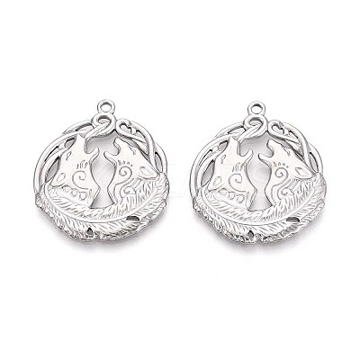 304 Stainless Steel Howling Wolf Pendants STAS-T067-36P-1