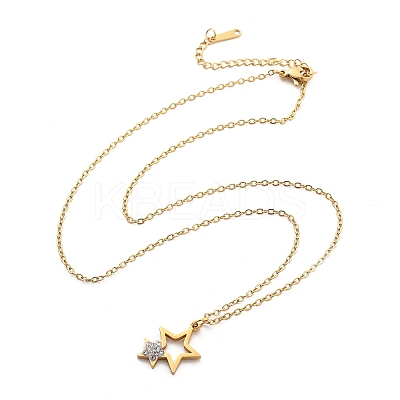 304 Stainless Steel Crystal Rhinestone Double Star Pendant Cable Chain Necklaces LS-NJEW-Z056-02A-G-1