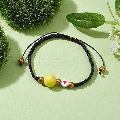 Sport Theme Acylic & Alloy Braided Bead Bracelet BJEW-JB10122-03-1
