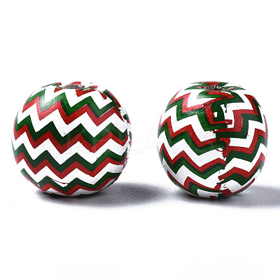 Painted Natural Wood European Beads WOOD-S057-034-1
