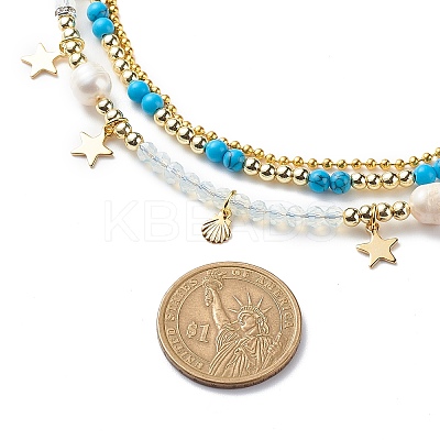 3Pcs 3 Style Natural Pearl & White Moonstone & Synthetic Turquoise & Opalite Beaded Necklaces Set NJEW-JN04000-1