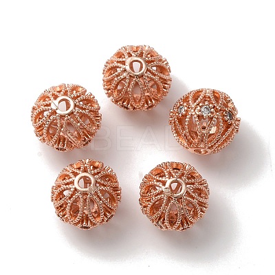 Rack Plating Brass Micro Pave Cubic Zirconia Beads KK-C020-03RG-1