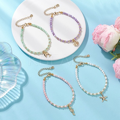 4Pcs Marine Organism Theme 304 Stainless Steel Charm Bracelets BJEW-JB13305-1