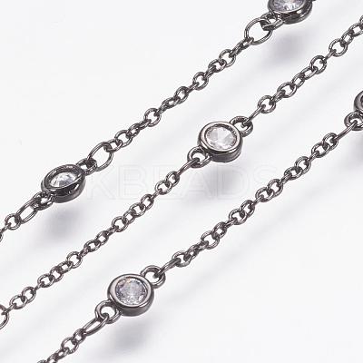 Handmade Brass Cubic Zirconia Chains CHC-P0005-04B-1