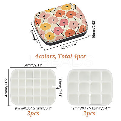 4Pcs 4 Colors Frosted Printed Tinplate Trinket Storage Boxes with Hinged Lid CON-AR0001-14-1