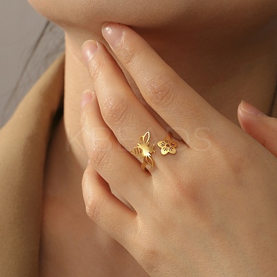304 Stainless Steel Open Cuff Rings for Women LS-RJEW-K302-03G-1