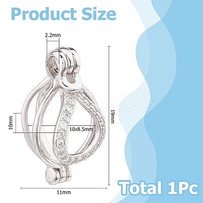 1Pc Rhodium Plated Sterling Silver Bead Cage Pendants STER-HS0001-18-1