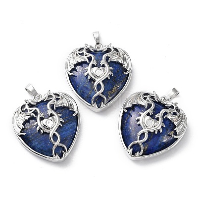 Natural Lapis Lazuli Heart Pendant Rhinestone Settings G-K339-01P-02-1