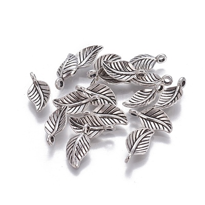 Tibetan Style Alloy Leaf Pendants TIBEP-1011-AS-FF-1
