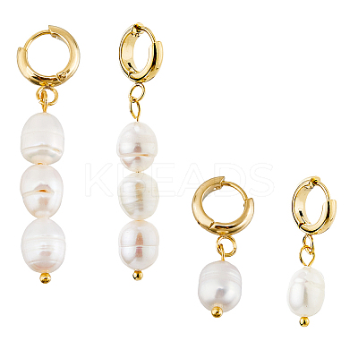 2 Pairs 2 Styles Natural Cultured Freshwater Pearl Teardrop Hoop Earrings EJEW-HS00007-1