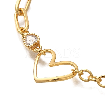 Heart Brass Micro Pave Clear Cubic Zirconia Cable Chain Bracelets For Women Girl BJEW-L696-011G-1