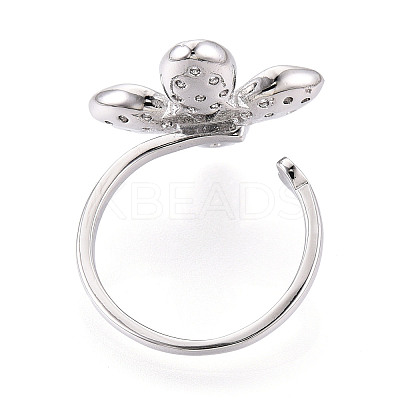 Flower Brass Micro Pave Clear Cubic Zirconia Cuff Ring Settings KK-T076-70P-1