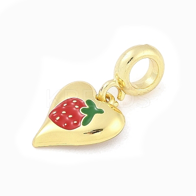 Brass Red Enamel Heart European Dangle Charms KK-Z090-07G-01-1
