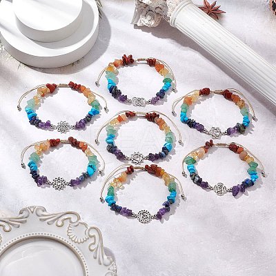 7Pcs Chakra Theme Natural & Synthetic Mixed Gemstone Chips Braided Beads Bracelets BJEW-JB11324-1