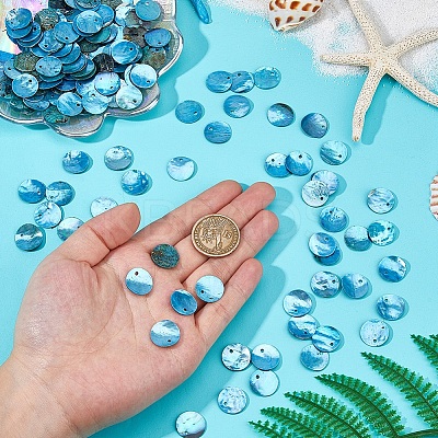 Natural Akoya Shell Dyed Disc Charms SHEL-WH0005-05B-1