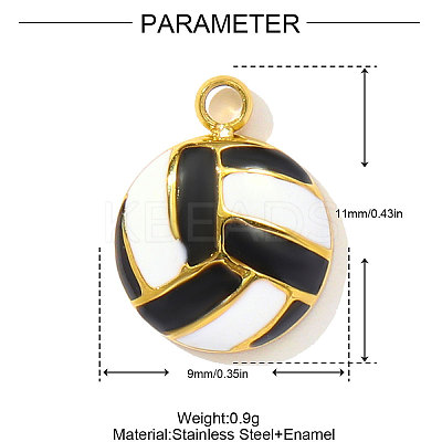 Volleyball Charms 304 Stainless Steel Enamel Pendants STAS-OY004-16G-1