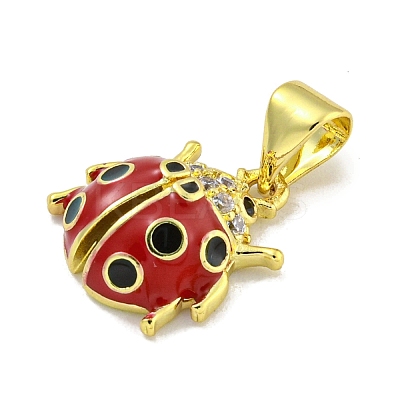 Rack Plating Brass Micro Pave Clear Cubic Zirconia with Enamel Pendant X-KK-B091-37G-01-1