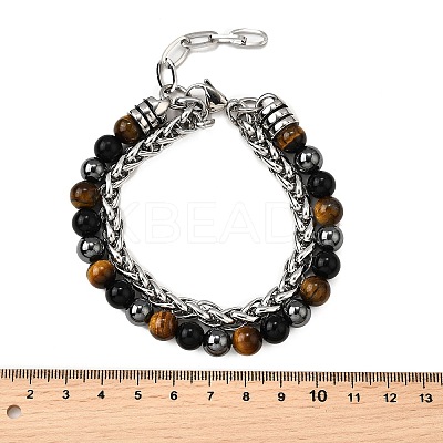 Natural Tiger Eye & Obsidian & Hematite Round Beads Multi-strand Bracelets BJEW-D330-02P-09-1