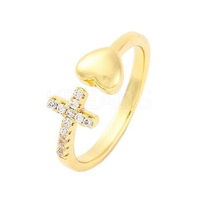 Brass Micro Pave Clear Cubic Zirconia Cuff Rings for Women RJEW-U047-15G-1