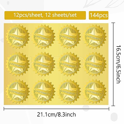 12 Sheets Self Adhesive Gold Foil Embossed Stickers DIY-WH0451-047-1